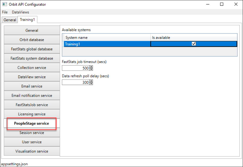 Orbit API Configurator Orbit API Configurator PeopleStage service section